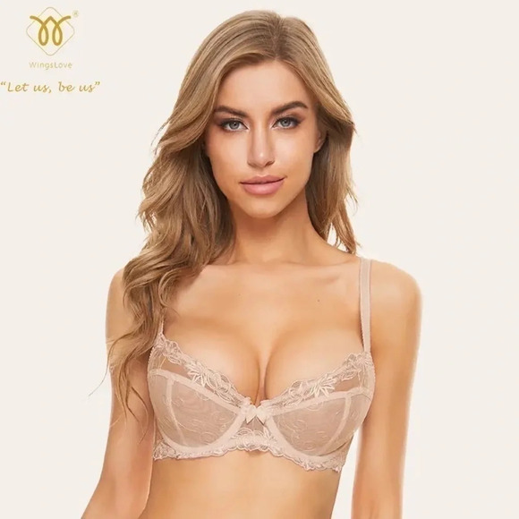 NEW⭐️ Wingslove Sexy Lace Bra sheer  plus Underwire Embroidered Lingerie Unlined - Picture 3 of 7